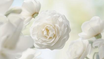 Obraz premium Double-flowered camellia with layered white petals, showcasing structured beauty