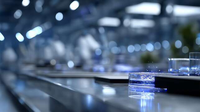 Futuristic biotech laboratory with neon blue and violet lighting, robotic arms manipulating holographic DNA strands, advanced 3D-printed organs, and scientists in exosuits analyzing genomic data throu