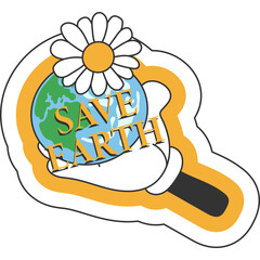 Save Earth Concept With Daisy Flower And Magnifying Glass On Transparent Background Environmental Protection Idea