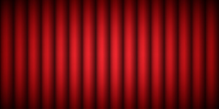 Red Velvet Theater Curtain Stage Background. Realistic theater stage drapes texture for performance backdrop, cinema premiere design, event presentation, awards ceremony, or luxury interior. Vector