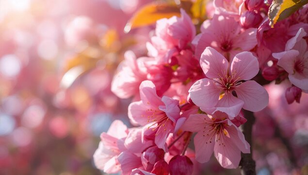 Close-up of blooming flowers, vibrant spring background, showcasing seasonal beauty