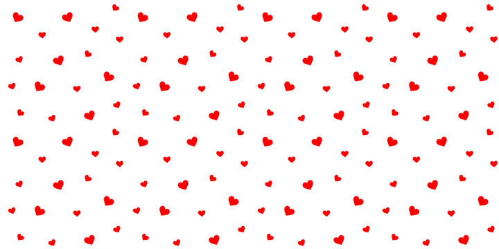 Seamless Pattern with Red Hearts. Random scattered simple red hearts on a transparent background. Perfect for Valentine's Day designs, gift wrap, wedding invitations, or romantic projects. PNG. Vector