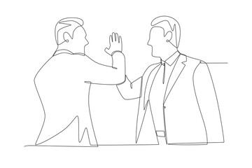 Businessman high five concept one-line drawing
