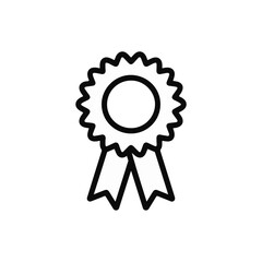 Outline Rosette Award Ribbon Icon on White Background