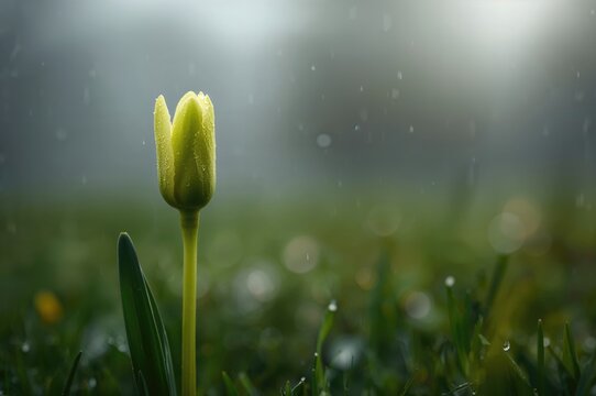 A lone blossom of a verdant plant during the wet season