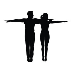 Silhouette of a man and woman with arms outstretched