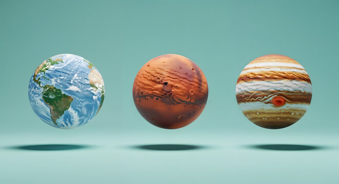 Planetary easter eggs floating against a teal background