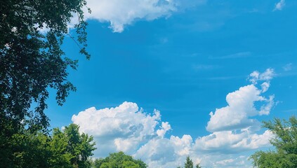 Obraz premium A clear blue sky adorned with fluffy white clouds, ideal for a day of relaxation in nature