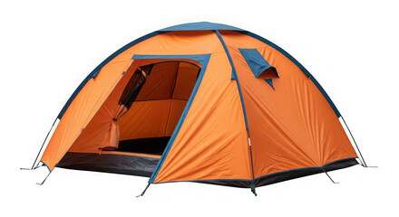 Vibrant orange and blue dome tent ready for outdoor adventures