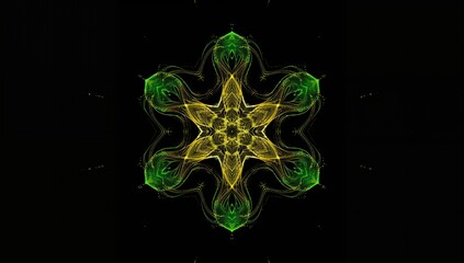 Abstract fractal design in golden green hues on a black background, suitable for editorial header background