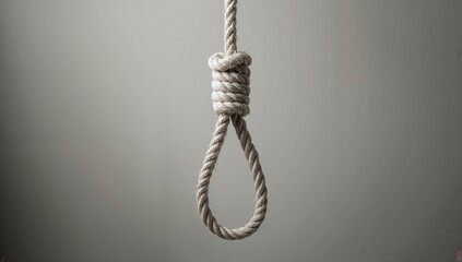 Isolated hanging rope on a plain backdrop