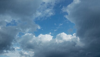 Fototapeta premium Blue sky and rainy clouds, seasonal change