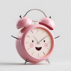 Cheerful Pink Alarm Clock with Smiley Face and Whimsical Design