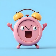 Playful Cartoon Alarm Clock Character with Excited Expression