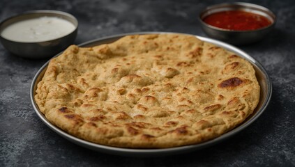 Stuffed cauliflower Gobi Paratha, a protein-rich meal served with curd and tomato ketchup, ideal for a nourishing breakfast or lunch