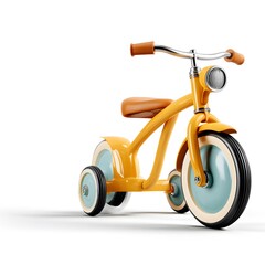 Bright Yellow Tricycle for Children on White Background