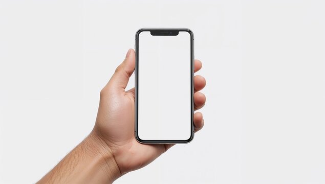 Horizontal smartphone held in left hand, showcasing modern frameless design, suitable for streaming and multimedia use