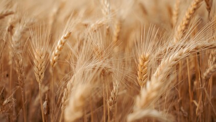 Fototapeta premium Close-up of golden wheat showcasing its grainy texture, beneficial for biofuel production