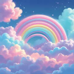 Magical Sky With Cotton Candy Clouds and Gentle Rainbow Glow