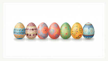 Illustration showing a series of vibrantly decorated Easter eggs