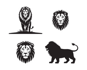 lion silhouette set, lion collection, jungle king silhouette, roaring lion, lion head vector, majestic lion design, african lion vector, powerful lion illustration