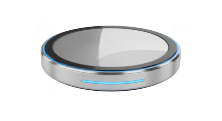 3D Rendered Modern Wireless Charging Pad with Blue LED Light on Background wireless charger isolated on a transparent background