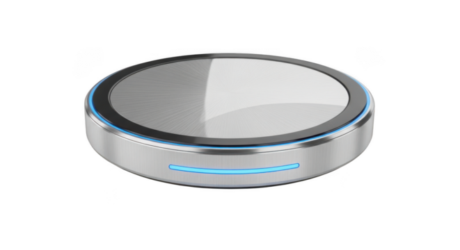 3D Rendered Modern Wireless Charging Pad with Blue LED Light on Background wireless charger isolated on a transparent background