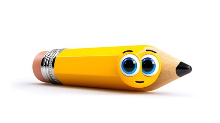 Playful Yellow Pencil Character with Eyes and Smiling Expression