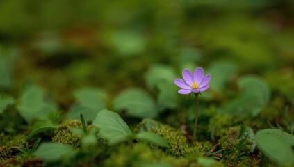Blooming violet liverwort (Hepatica nobilis), vibrant early spring flower, seasonal change