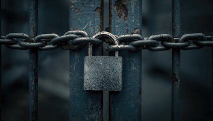 Locked gate secured with a metal chain and padlock, symbolizing restricted access