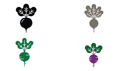 Colorful beetroot icon set with leaf design on white background  

