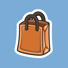 shopping paper bag with outline in isolated background sticker view