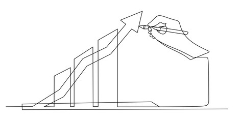 Hand drawing a rising graph with upward trends showing business growth and positive cash flow