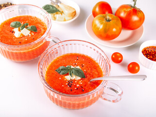 Gazpacho or gaspacho soup. Spanish cold tomato soup.	