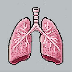 Pixel Art Human Lungs Icon, Medical 8-bit Vector Illustration