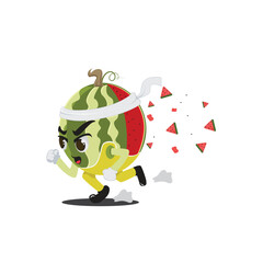 Watermelon Jogging for Diet. A watermelon is running to burn fat until the flesh falls apart
