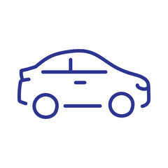 Simple blue outline of a modern sedan car on a white background