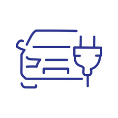 Electric car charging with a power plug icon, symbolizing eco-friendly transportation and energy.