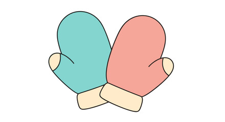 a pair of colorful mittens, one blue and one pink, ideal for winter season warmth
