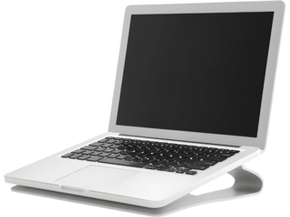 Modern aluminum laptop open on white background, ideal for technology, remote work, or digital business themes.