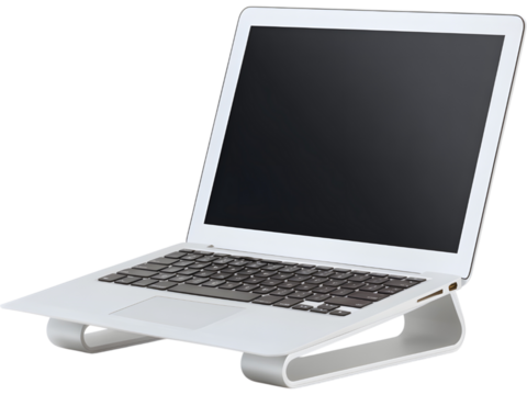 Modern aluminum laptop open on white background, ideal for technology, remote work, or digital business themes.
