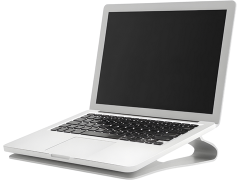 Modern aluminum laptop open on white background, ideal for technology, remote work, or digital business themes.