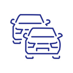 Two sleek blue car outlines driving on a road