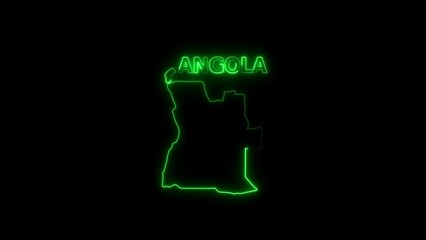 Angola map outline with glowing green neon text on black background Africa country