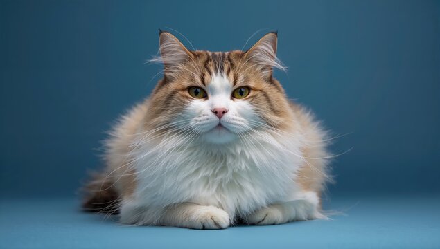 A blue cat lounging peacefully after a satisfying meal, showcasing a relaxed posture