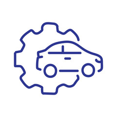Modern car outline integrated with a mechanical gear symbolizing automotive engineering and service