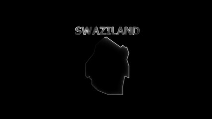 Swaziland country outline with metallic silver text on black background Africa