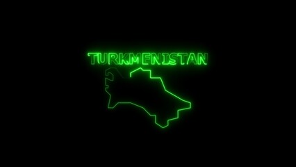 Turkmenistan map outline and name in glowing green neon on black background image photo