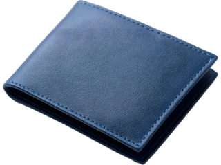 Blue RFID-protected wallet isolated on white background, symbolizing security, modern lifestyle, and stylish functionality.