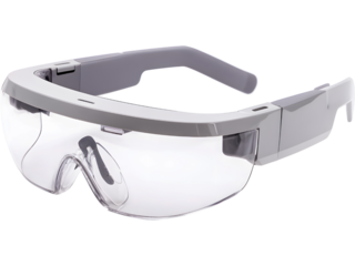 Futuristic AR smart glasses isolated on white background, symbolizing innovation, augmented reality, and wearable technology.